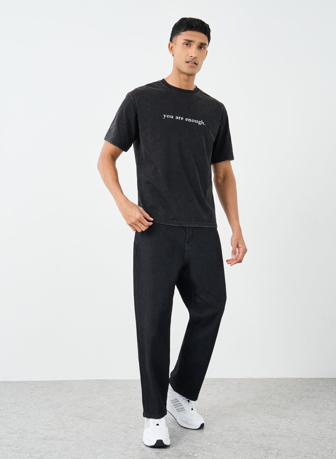 Styli Acid Washed Slogan Back Print Oversized T-Shirt - Image 2